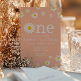 Chamomile Flower Wildblomma Coral Första födelseda Inbjudningar