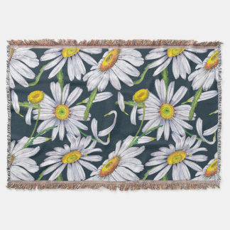 Chamomile Flowers: Mörk blått Watercolor. Filt