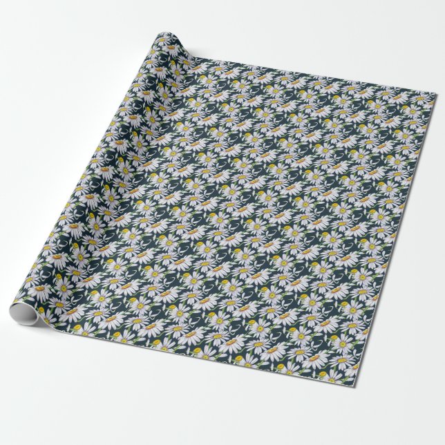 Chamomile Flowers: Mörk blått Watercolor. Presentpapper (Utrullad)