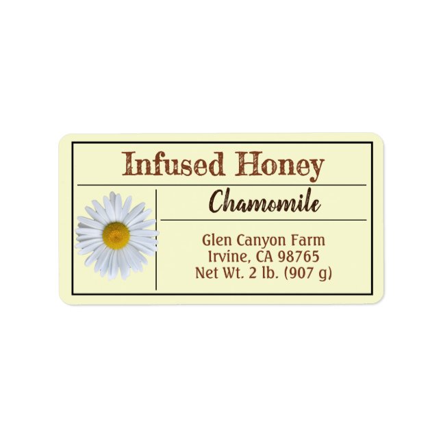 Chamomile Herb Infused honey Burk Adressetikett (Framsidan)