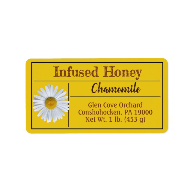 Chamomile Infused honey Product Adressetikett (Framsidan)