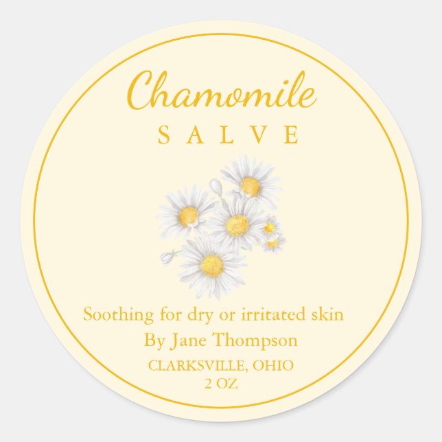 Chamomile Salve / balm Label Runt Klistermärke (Framsida)