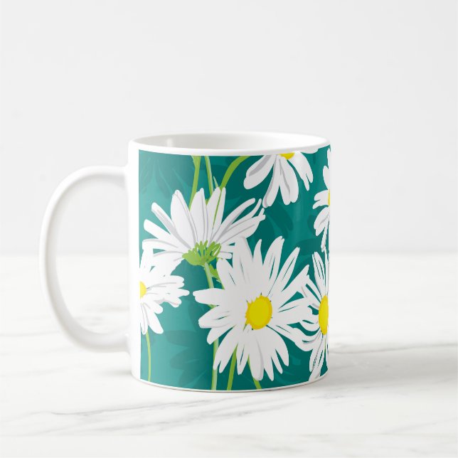 Chamomile Turcos: Blommigt Sömlös illustration. Kaffemugg (Vänster)