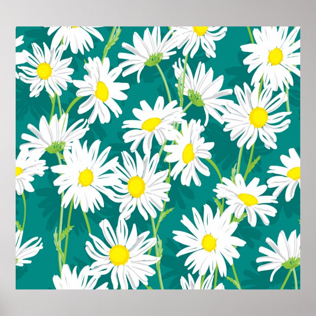 Chamomile Turcos: Blommigt Sömlös illustration. Poster (Framsidan)