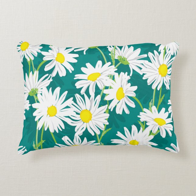 Chamomile Turcos: Blommigt Sömlös illustration. Prydnadskudde (Framsidan)
