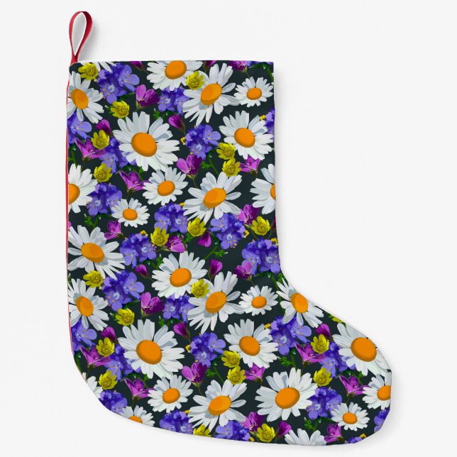Chamomile, vild blommor: sömlös mönster. liten julstrumpa (Framsidan)