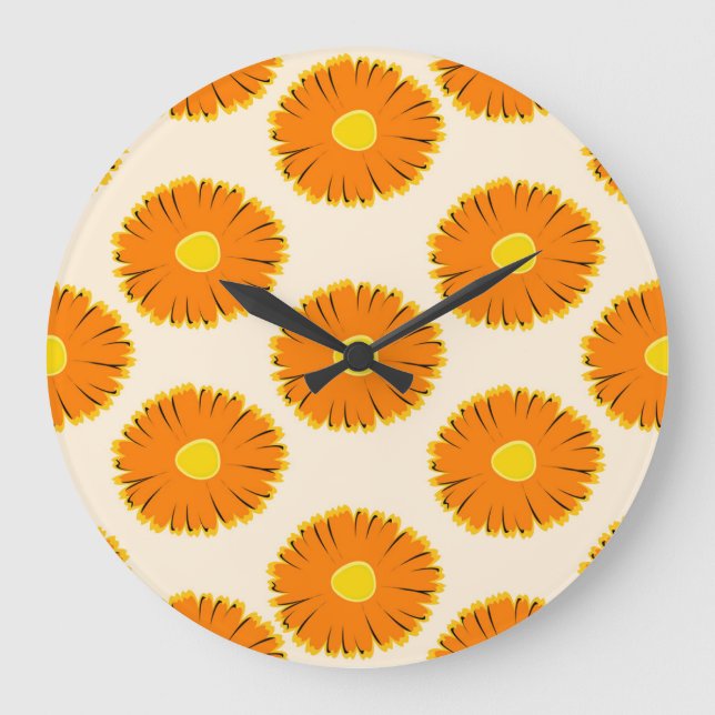 Chamomiles: Blommönstret Vintage. Stor Klocka (Framsida)