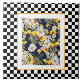 Chamomiles Poppies och Checkerboard Kakelplatta