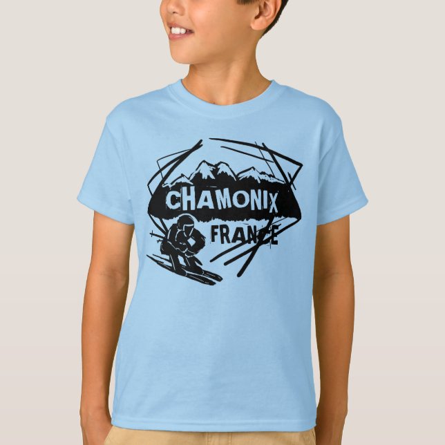 Chamonix Frankrike boys blue ski logotyp art T Tee (Framsida)