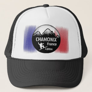 Chamonix Frankrike flagga snowboard konst Truckerkeps