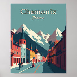 Chamonix Frankrike Minimalist Vintage Art Poster