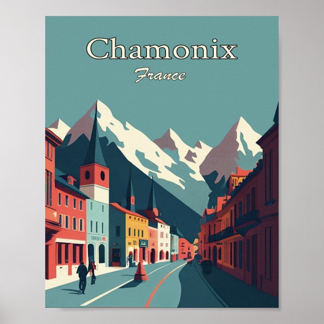 Chamonix Frankrike Minimalist Vintage Art Poster (Framsidan)