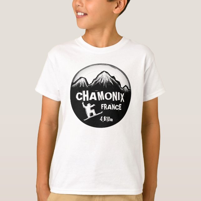 Chamonix Frankrike orange  snowboard art boys T Shirt (Framsida)