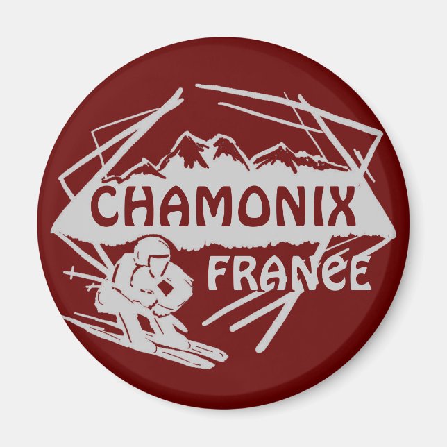 Chamonix Frankrike red ski logotyp art magnet (Framsidan)