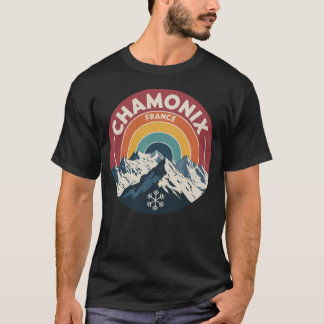 Chamonix Frankrike Retro Berg Solnedgång T Shirt