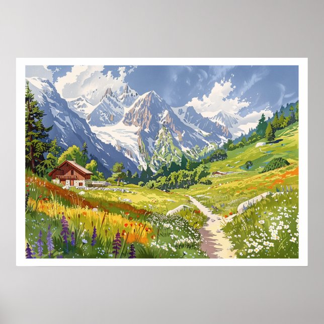 Chamonix, Frankrike Retro Mountain Poster (Framsidan)