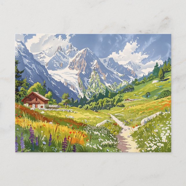 Chamonix, Frankrike Retro Mountain Travel Vykort (Framsida)