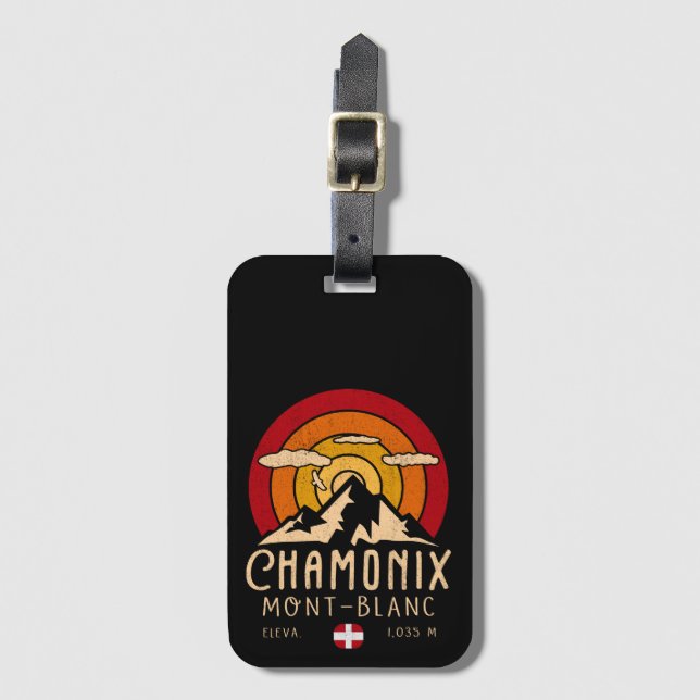 Chamonix Frankrike Retro Sunset Skiing Souvenirs 8 Bagagebricka (Framsida vertikal)