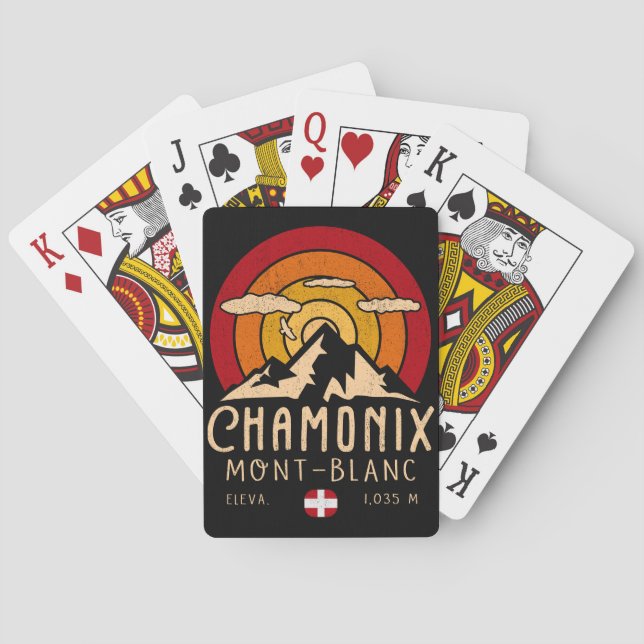 Chamonix Frankrike Retro Sunset Skiing Souvenirs 8 Casinokort (Baksidan)