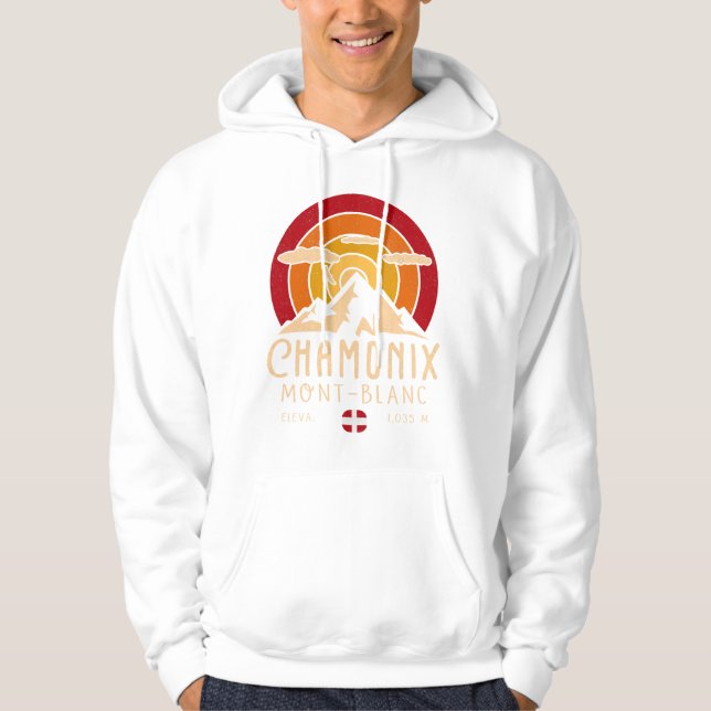 Chamonix Frankrike Retro Sunset Skiing Souvenirs 8 Hoodie (Framsida)