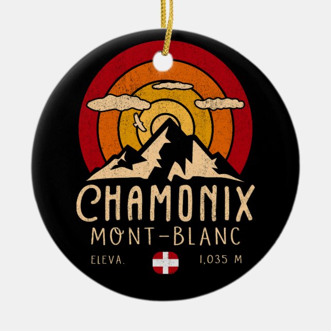 Chamonix Frankrike Retro Sunset Skiing Souvenirs 8 Julgransprydnad Keramik (Framsidan)