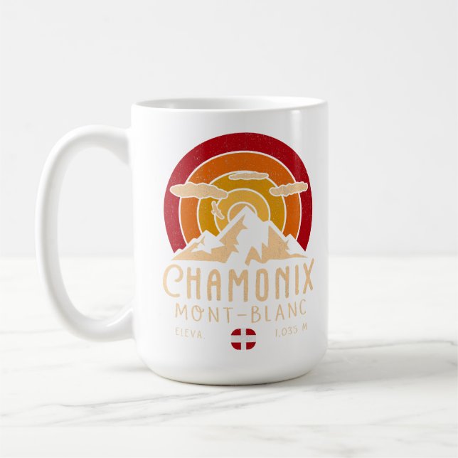 Chamonix Frankrike Retro Sunset Skiing Souvenirs 8 Kaffemugg (Vänster)
