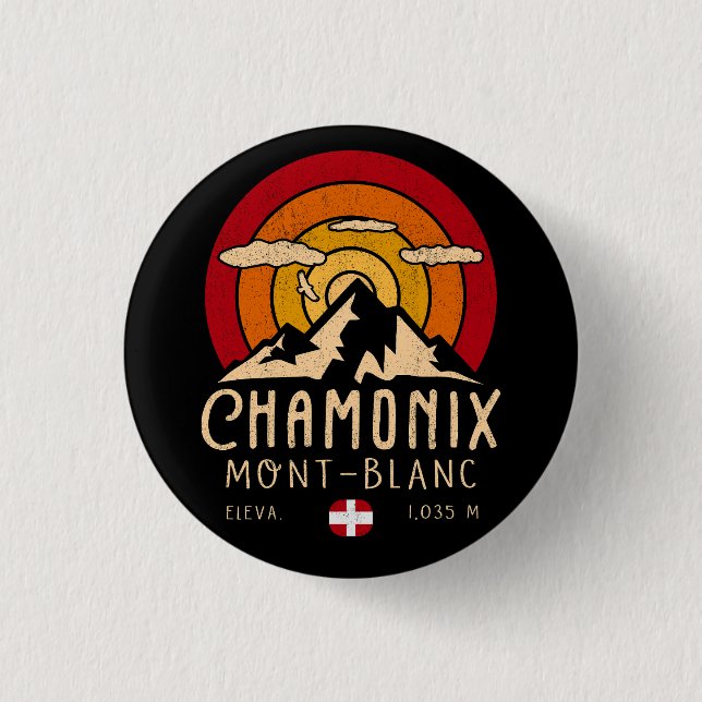 Chamonix Frankrike Retro Sunset Skiing Souvenirs 8 Knapp (Framsida)