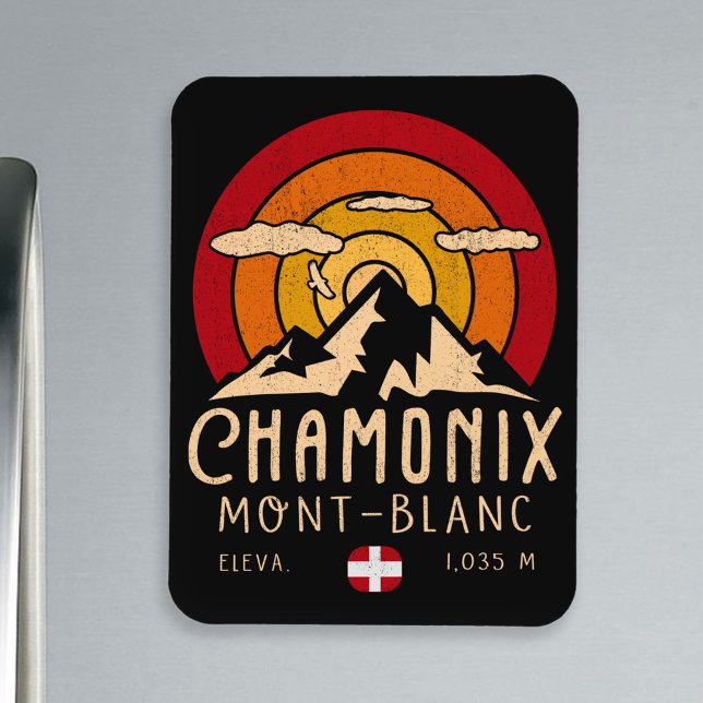 Chamonix Frankrike Retro Sunset Skiing Souvenirs 8 Magnet (Skapare uppladdad)