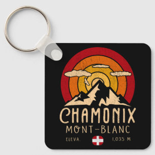 Chamonix Frankrike Retro Sunset Skiing Souvenirs 8 Nyckelring