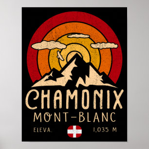 Chamonix Frankrike Retro Sunset Skiing Souvenirs 8 Poster
