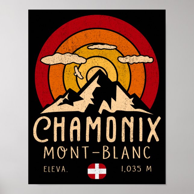 Chamonix Frankrike Retro Sunset Skiing Souvenirs 8 Poster (Framsidan)