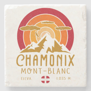 Chamonix Frankrike Retro Sunset Skiing Souvenirs 8 Stenunderlägg