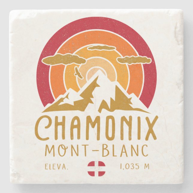 Chamonix Frankrike Retro Sunset Skiing Souvenirs 8 Stenunderlägg (Framsidan)