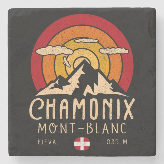 Chamonix Frankrike Retro Sunset Skiing Souvenirs 8 Stenunderlägg (Framsidan)