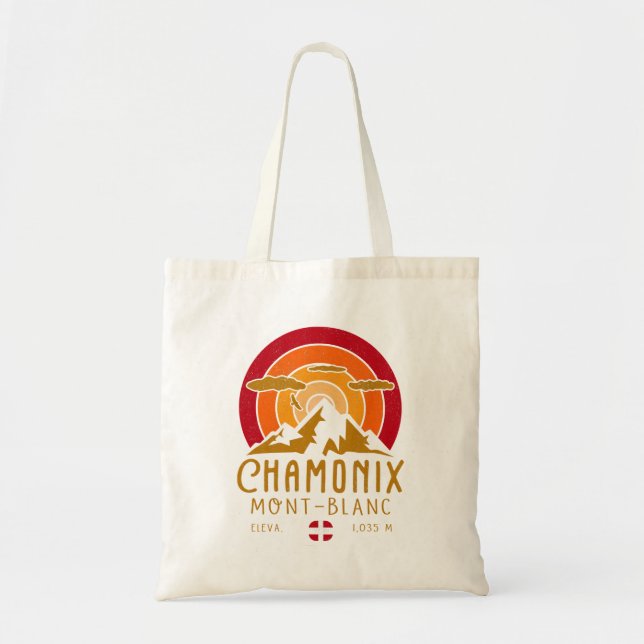 Chamonix Frankrike Retro Sunset Skiing Souvenirs 8 Tygkasse (Framsidan)