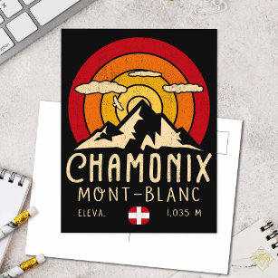 Chamonix Frankrike Retro Sunset Skiing Souvenirs 8 Vykort