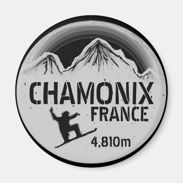Chamonix Frankrike svartsnowboard art magnet (Framsidan)