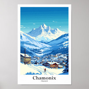 Chamonix Frankrike Travel Art Vintage Illustration Poster