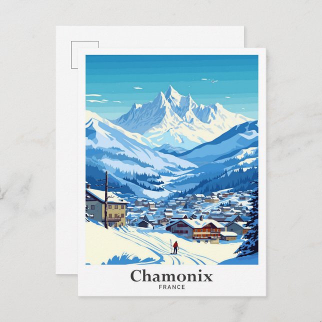 Chamonix Frankrike Travel Art Vintage Illustration Vykort (Fram/baksida)