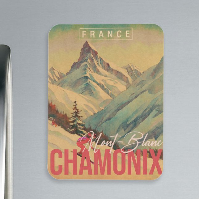 Chamonix Frankrike Vintage Mont Blanc Skiing 1950s Magnet (Skapare uppladdad)