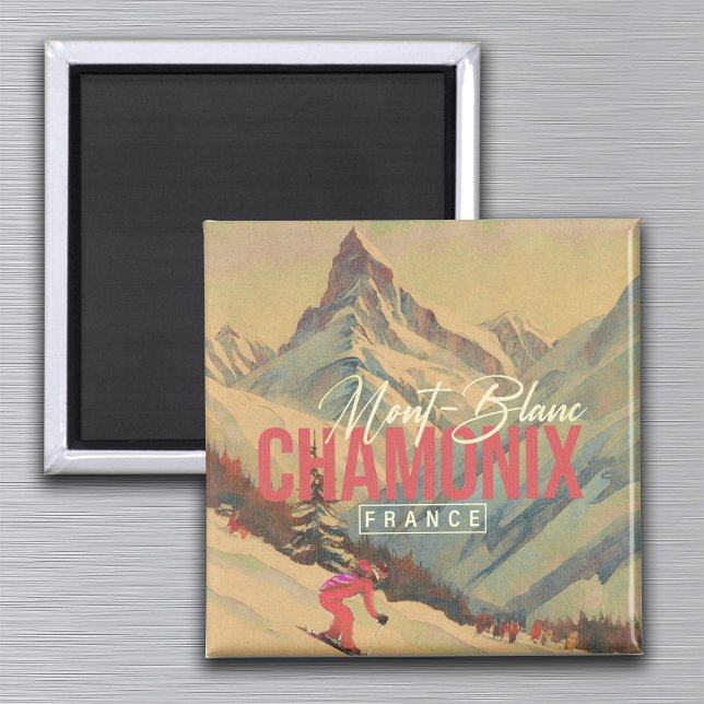 Chamonix Frankrike Vintage Mont Blanc Skiing 1950s Magnet (Skapare uppladdad)