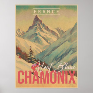 Chamonix Frankrike Vintage Mont Blanc Skiing 1950s Poster