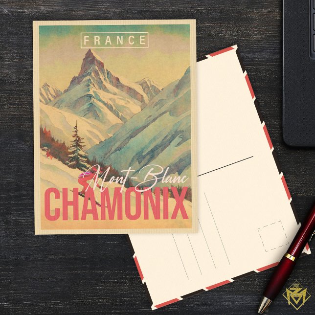 Chamonix Frankrike Vintage Mont Blanc Skiing Vykort (Skapare uppladdad)