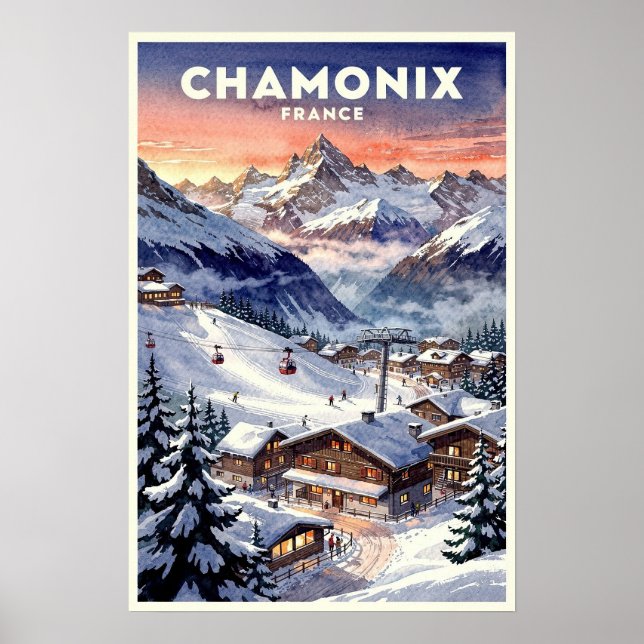Chamonix Frankrike Vintage Resa Poster (Framsidan)