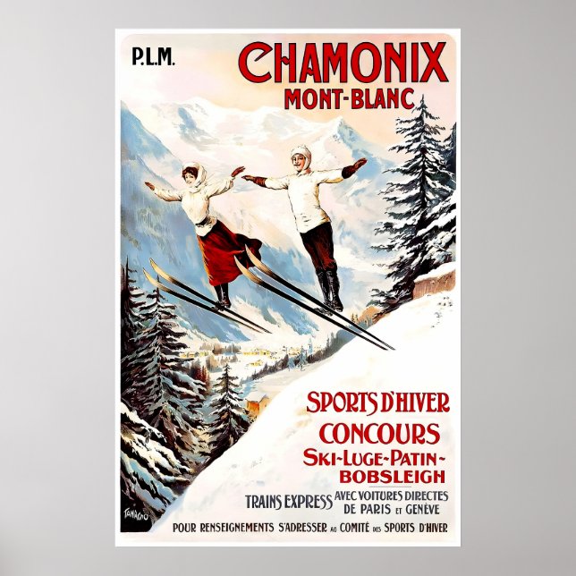 Chamonix Mont-Blanc 1910 POSTER TRYCK A5-A1 Fransk (Framsidan)