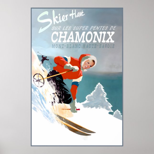 Chamonix Mont Blanc Frankrike Poster Ny Retro Vint (Framsidan)