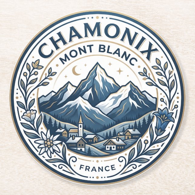 Chamonix-Mont-Blanc Frankrike Underlägg Papper Rund (Framsidan)
