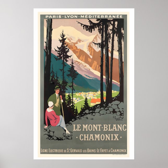 Chamonix Mont Blanc Frankrike Vintage Resaaffisch Poster (Framsidan)