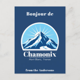 Chamonix Mont Blanc Frankrike vykort i blå