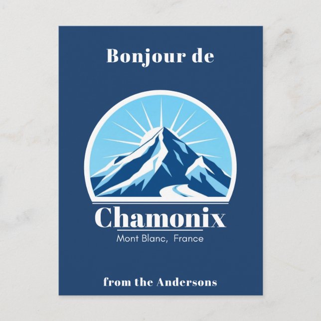 Chamonix Mont Blanc Frankrike vykort i blå (Framsida)